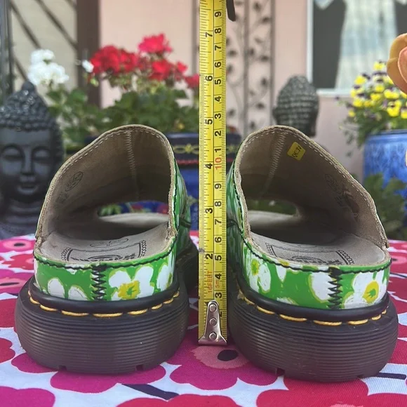 🏴󠁧󠁢󠁥󠁮󠁧󠁿 Dr. Martens MIE Vintage 90’s Green Daisy Floral Platform Slides UK 8 - Picture 12 of 16